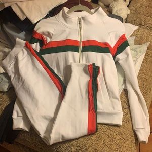 White Track Suit ParisianTrack Suit Red and Green Stripes